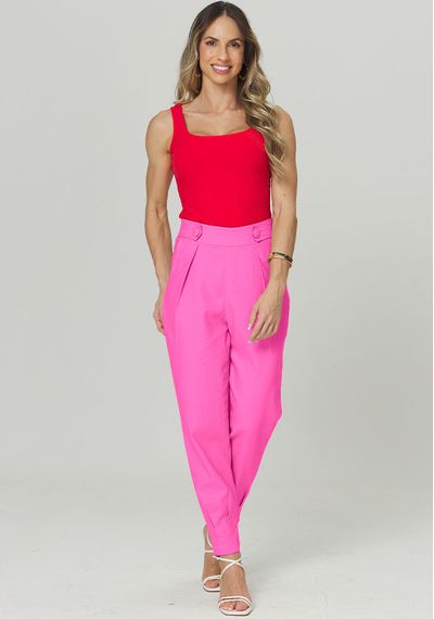 CALÇA LINHO PREGAS BARRA - 5341.ROSA INTENSO - RUDÉLY LOJA