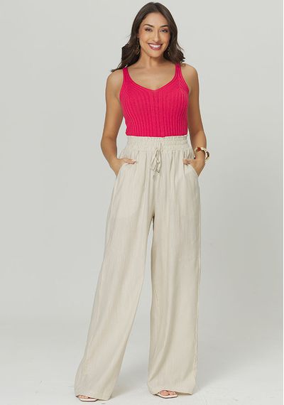 CALÇA PANTALONA ELÁSTICO CÓS - 5372.BEGE - RUDÉLY LOJA