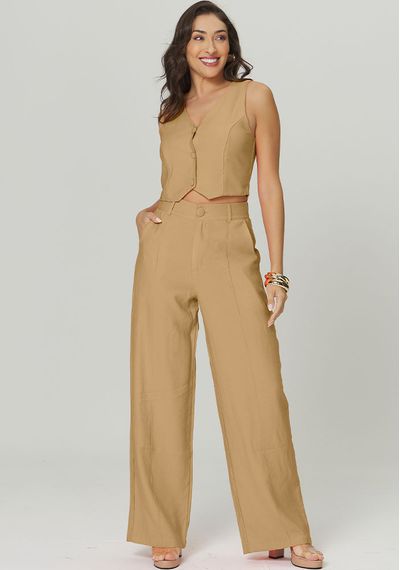 CALÇA PANTALONA VISCOSE - 5373.AREIA - RUDÉLY LOJA