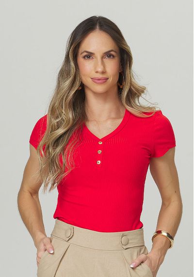 T- SHIRT MALHA CANELADA - 8241.VERMELHO - RUDÉLY LOJA