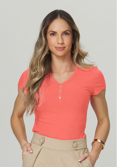 T- SHIRT MALHA CANELADA - 8241.CORAL - RUDÉLY LOJA