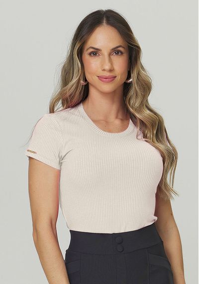 T-SHIRT CANELADA DECOTE REDONDO - 8598.OFF WHITE - RUDÉLY LOJA