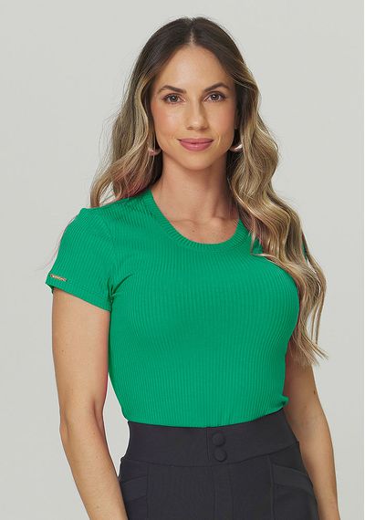 T-SHIRT CANELADA DECOTE REDONDO - 8598.VERDE - RUDÉLY LOJA