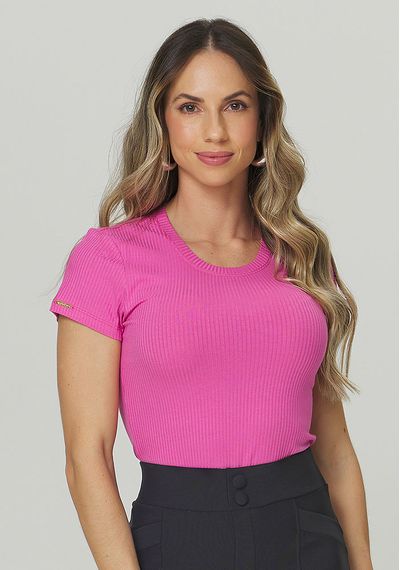 T-SHIRT CANELADA DECOTE REDONDO - 8598.PINK - RUDÉLY LOJA