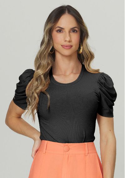 BLUSA MANGA PRINCESA CANELADA - 8618.PRETO - RUDÉLY LOJA