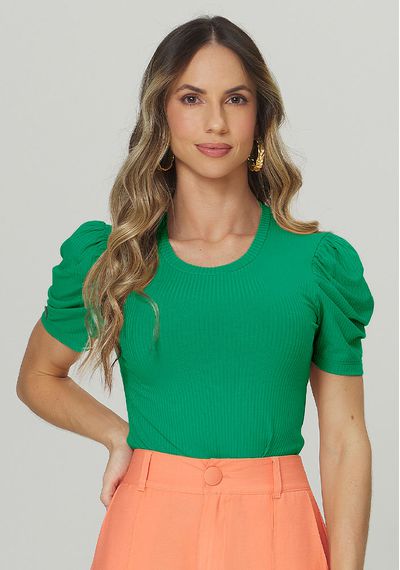 BLUSA MANGA PRINCESA CANELADA - 8618.VERDE - RUDÉLY LOJA