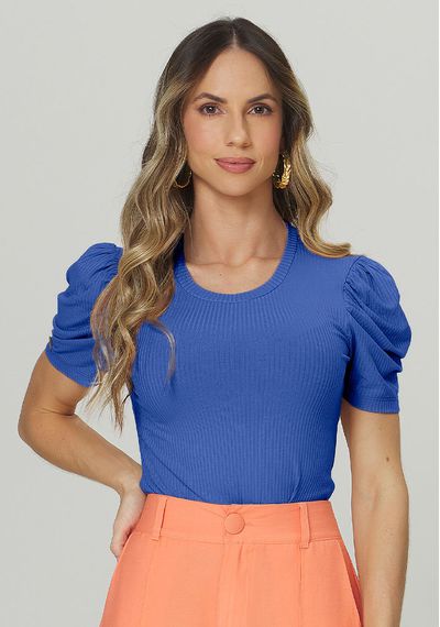 BLUSA MANGA PRINCESA CANELADA - 8618.AZUL - RUDÉLY LOJA