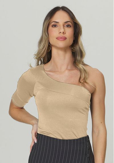 BLUSA OMBRO UNICO GLAMOUR - 8710.AREIA - RUDÉLY LOJA
