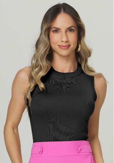 BLUSA TRICÔ MESCLA BASIC - 8715.PRETO - RUDÉLY LOJA