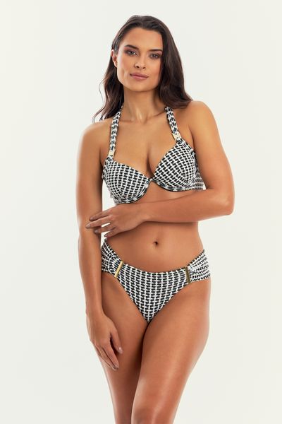 TOP MYKONOS JACKARD PRETO/BRANCO E CALCINHA CARAIVA JACKARD PRETO/BRANCO