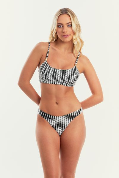TOP SANTORINI JACKARD PRETO/BRANCO E CALCINHA PIPA JACKARD PRETO/BRANCO