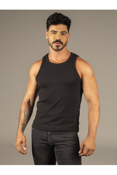 Camiseta Regata Preta Canelada Dulk