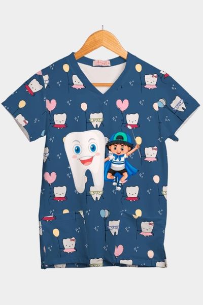Blusa Odontologia Azul Em Malha Dry Confortly Scrub