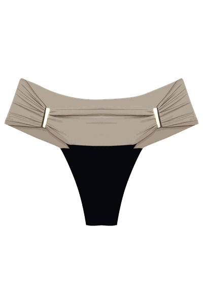 CALCINHA DRAPEADA BICOLOR COM METAL BLACK E NUDE