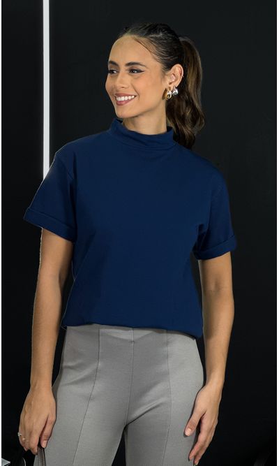 Camiseta Básica Em Malha Com Gola Alta - Marinho - Jack Modas, Moda Feminina e Acessórios 