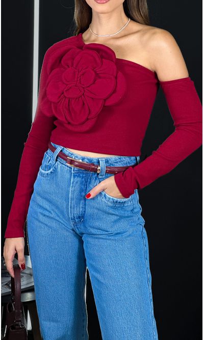 Blusa Canelada Hibisco - Bordô - Jack Modas, Moda Feminina e Acessórios 