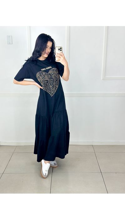 Vestido Camisetão Preto - 052 - Belíssima Moda Evangélica