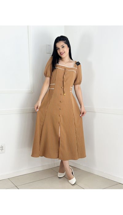 Vestido Risca Giz Caramelo - 011 - Belíssima Moda Evangélica