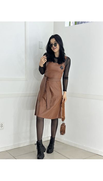 Vestido Courino Marrom - 060 - Belíssima Moda Evangélica