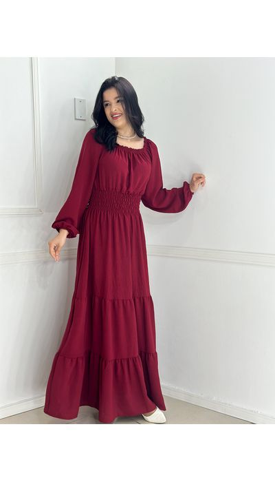 Vestido longo Marsala - 059 - Belíssima Moda Evangélica
