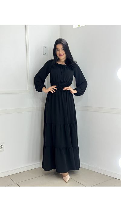 Vestido Longo Preto - 055 - Belíssima Moda Evangélica
