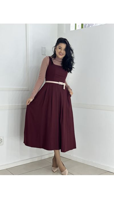 Vestido Helena Marsala - 022 - Belíssima Moda Evangélica