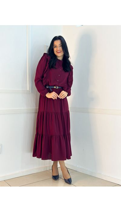 Vestido Mariah Bordô - 007 - Belíssima Moda Evangélica