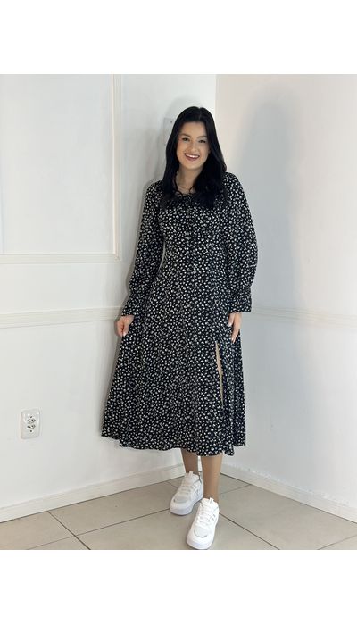 Vestido Camponesa Preto - 010 - Belíssima Moda Evangélica