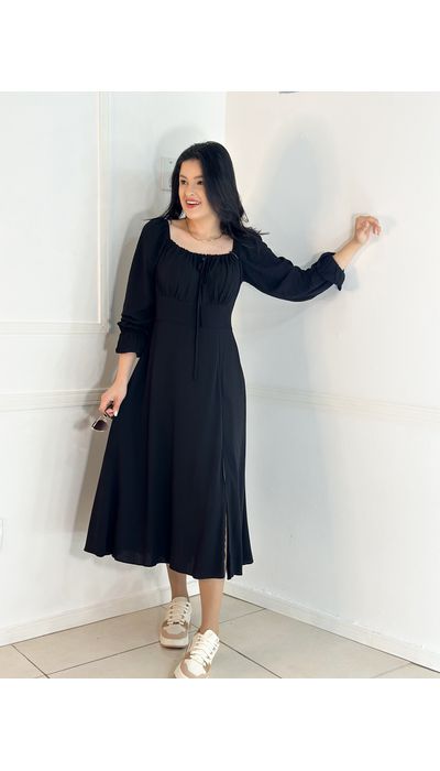 Vestido Camponesa Preto - 034 - Belíssima Moda Evangélica