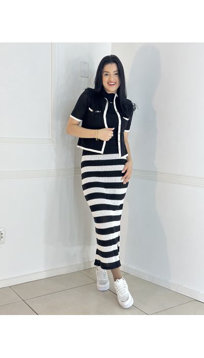 Conjunto tricô Preto/Branco - 047 - Belíssima Moda Evangélica
