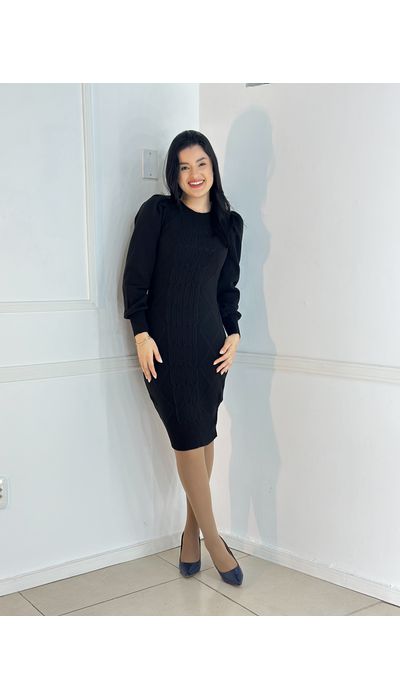 Vestido Tricô Preto - 066 - Belíssima Moda Evangélica