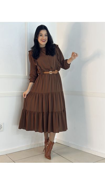 Vestido Mariah Marrom - 005 - Belíssima Moda Evangélica