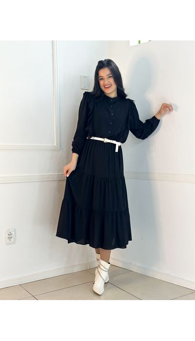 Vestido Mariah Preto - 090 - Belíssima Moda Evangélica