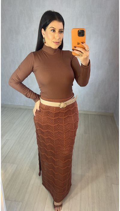 BLUSA SEGUNDA PELE AVELUDADA CHOCOLATE