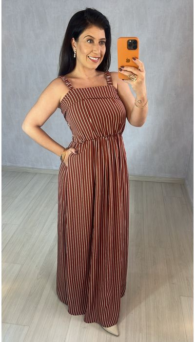 VESTIDO MARROM LISTR... - KARINA CINTRA