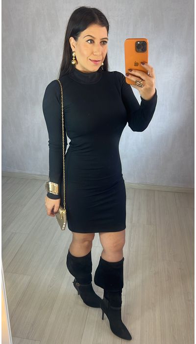 VESTIDO PRETO TUBINHO MANGA LONGA