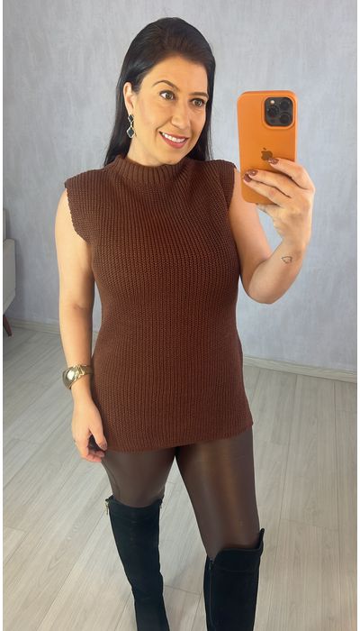 COLETE TRICOT MODAL ALONGADO MARROM