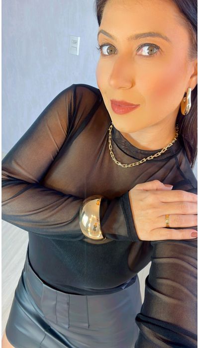 BLUSA TULE MANGA LONGA PRETA