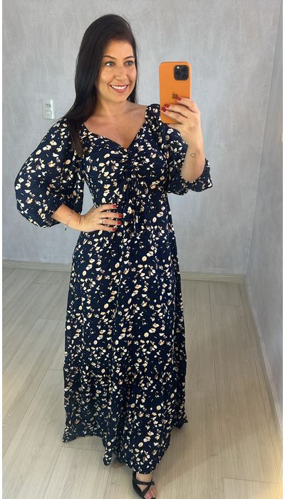 VESTIDO ESTAMPADO AZUL MARINHO