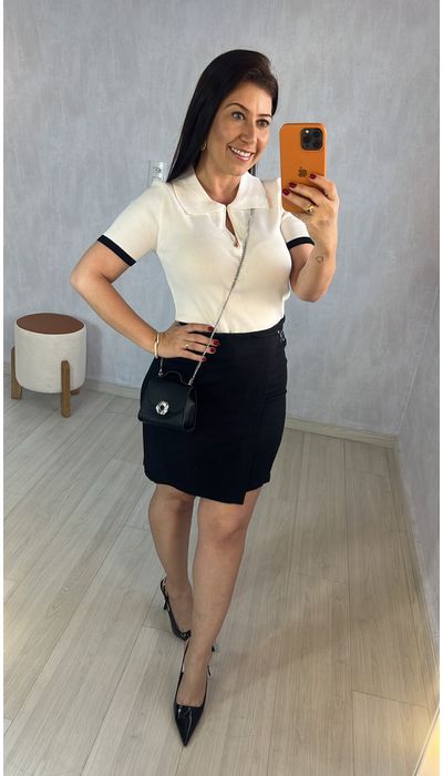 Blusa Gola Polo em Tricot Modal com Zíper - OFF