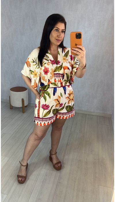 Macaquinho Estampado em Viscose - OFF