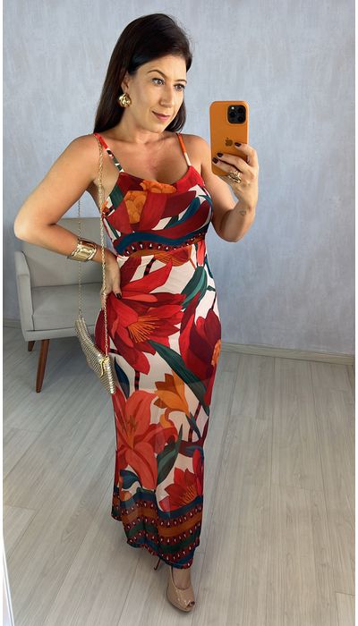 VESTIDO MIDI EM TULE ESTAMPADO