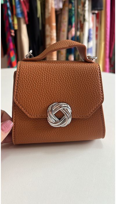 Mini Bag Marrom com Detalhe Prateado