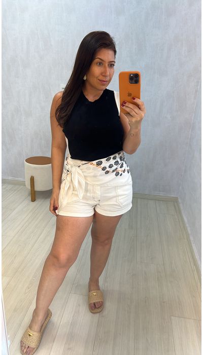 Blusa Regata em Modal Preta com Listras Laterais Brancas