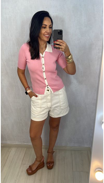 BLUSA POLO EM TRICOT LIGHT - ROSA