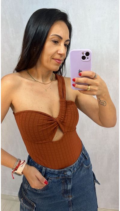 BODY NULA MANGA MARROM