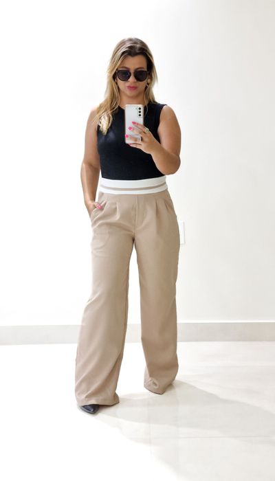 Calça Social Nude Faixa Branca