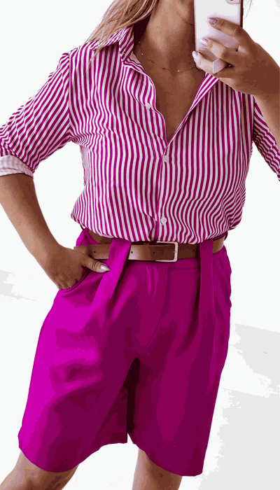 Camisa Riscadinha Rosa/Brancca