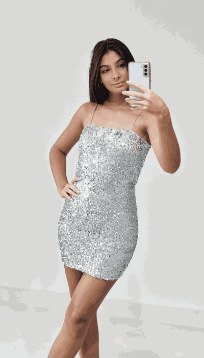 Vestido Paetê Prata de Alça