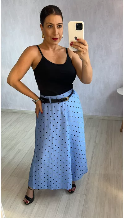 SAIA MIDI CINTURA ALTA - AZUL POA